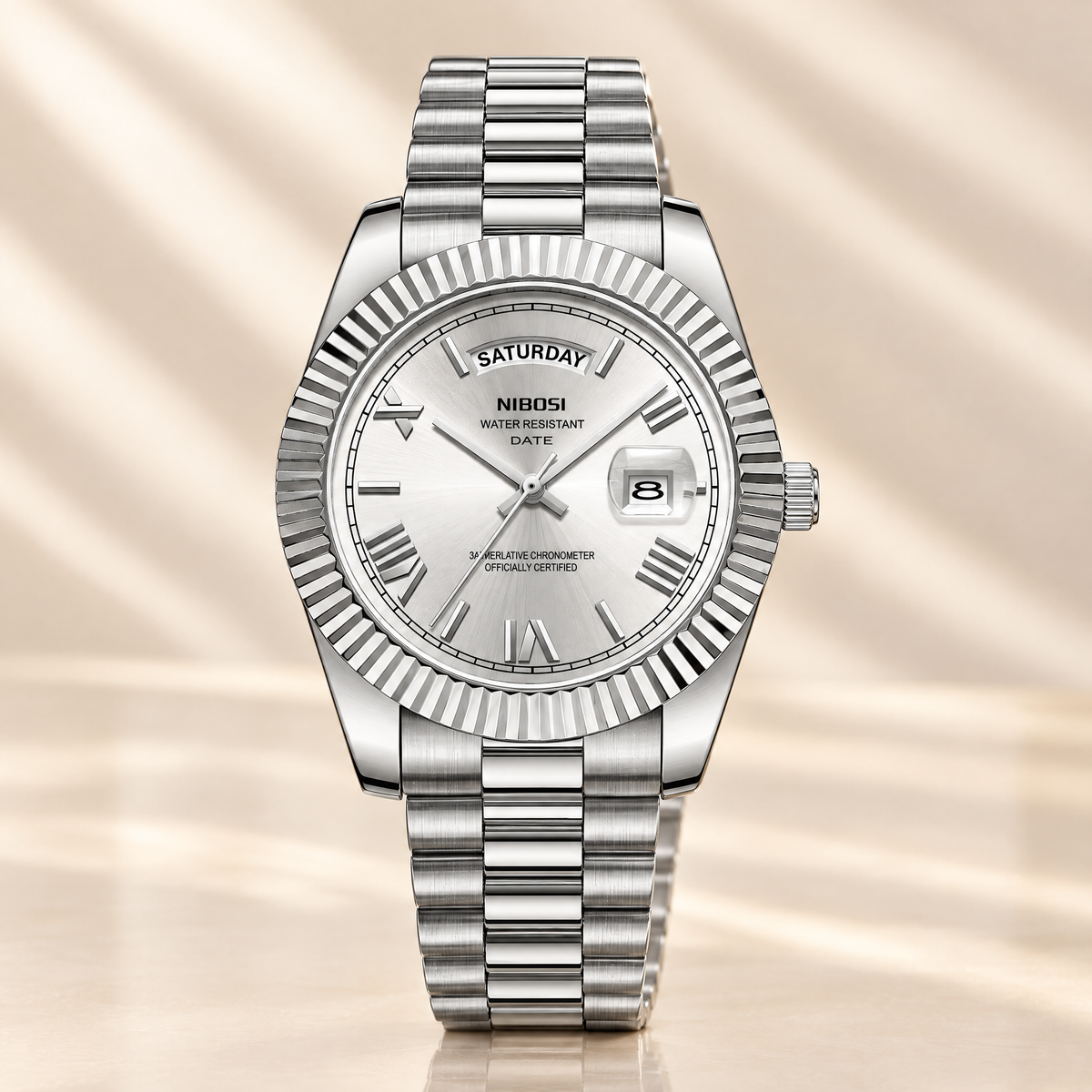 Day-date quartz watch with silver dial by Umut Collection