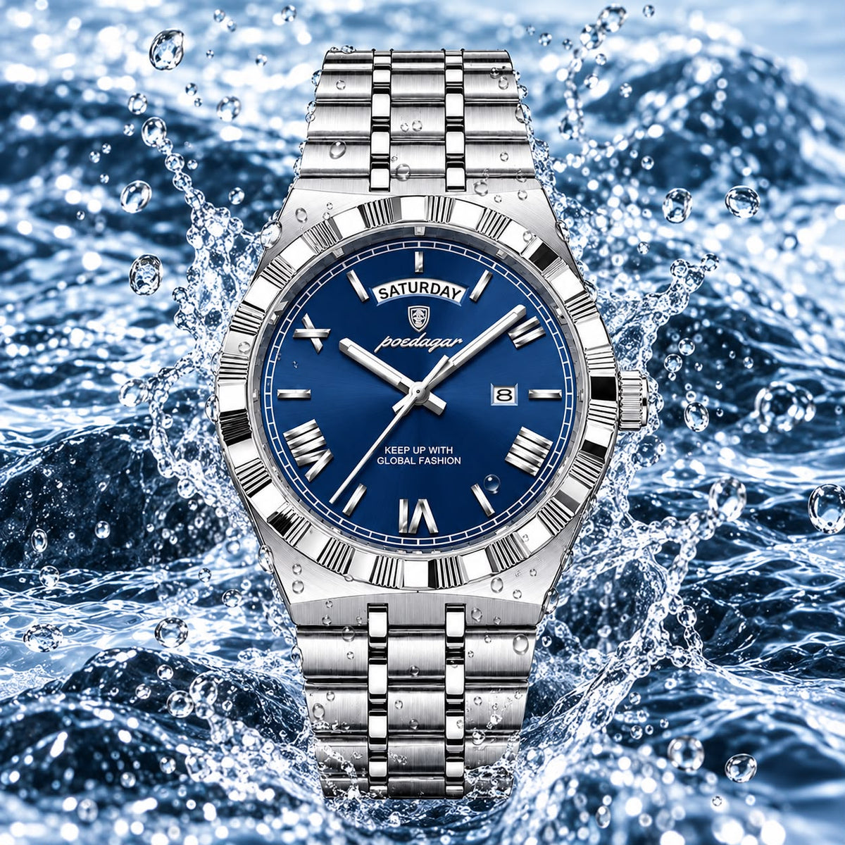 Luminous Day-Date Quartz Watch – Stainless Steel Bracelet