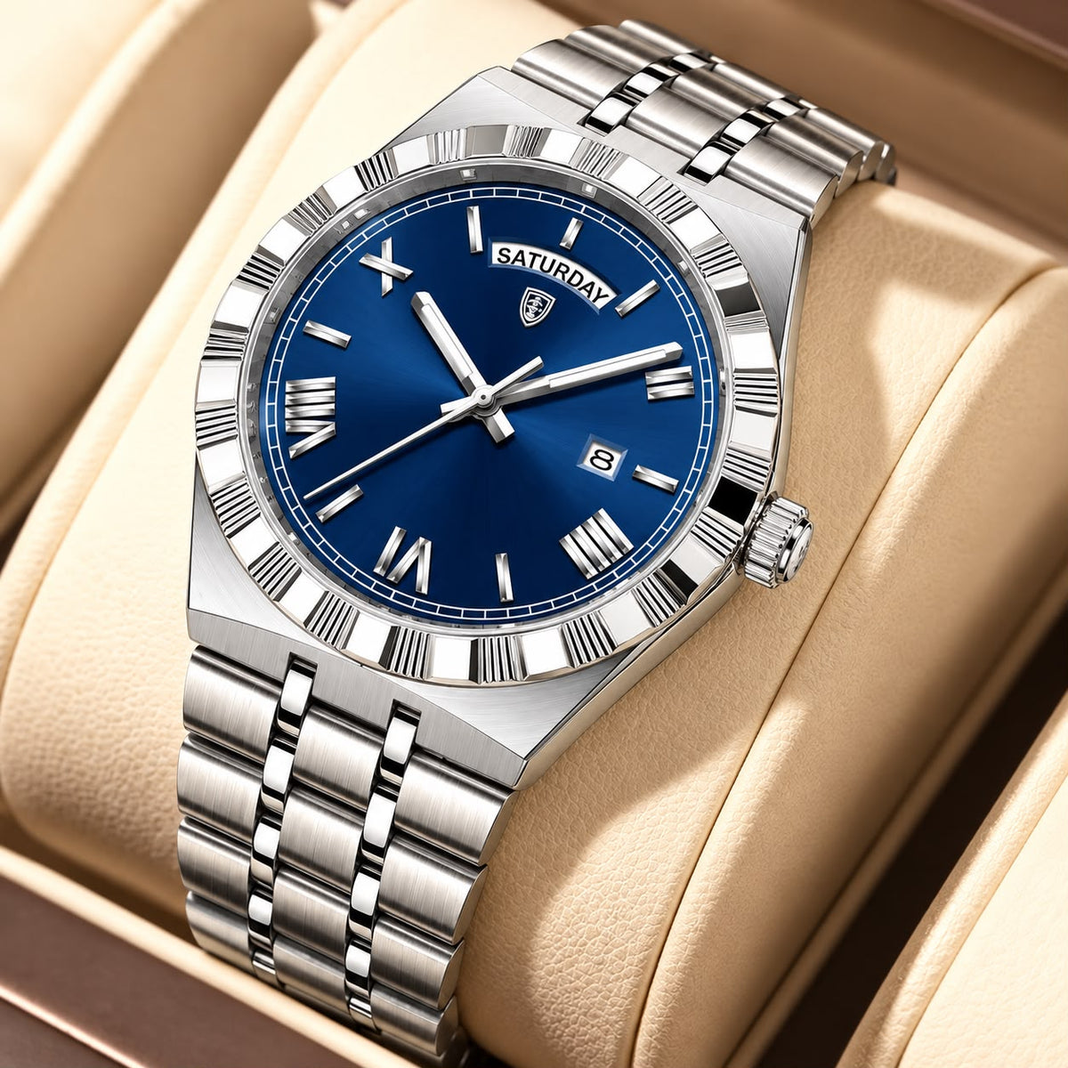 Luminous Day-Date Quartz Watch – Stainless Steel Bracelet