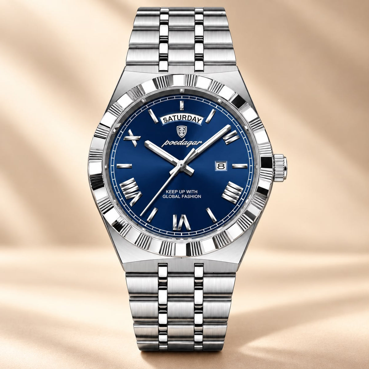 Luminous Day-Date Quartz Watch – Stainless Steel Bracelet