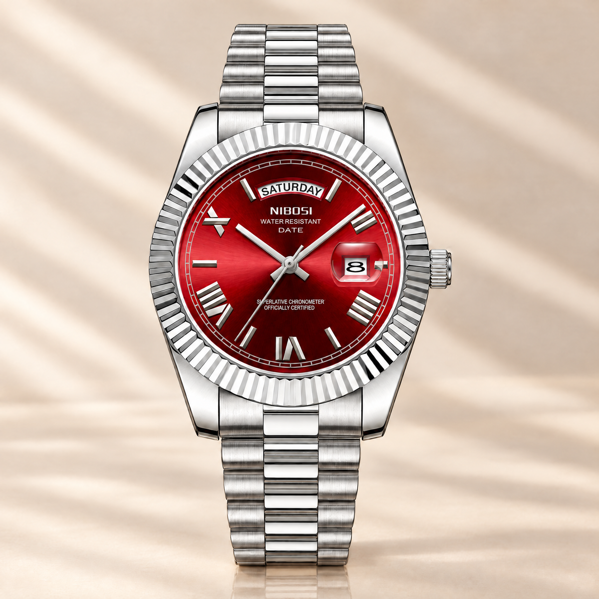 Day-date quartz watch with red dial by Umut Collection