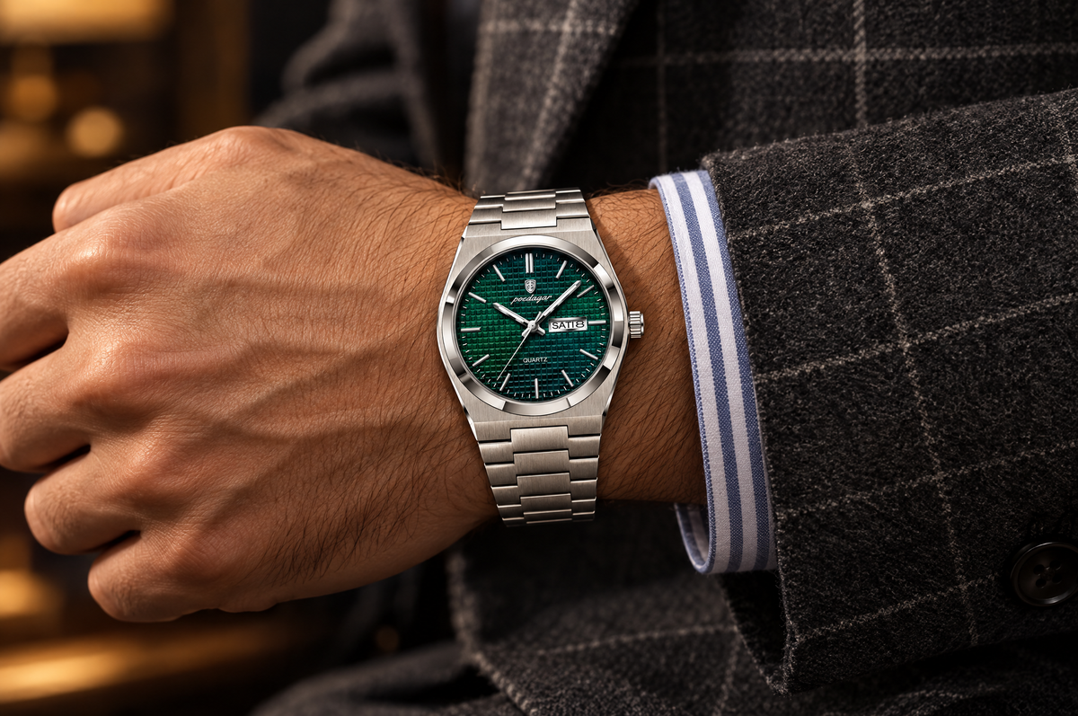 Emerald green day-date quartz watch - view 2